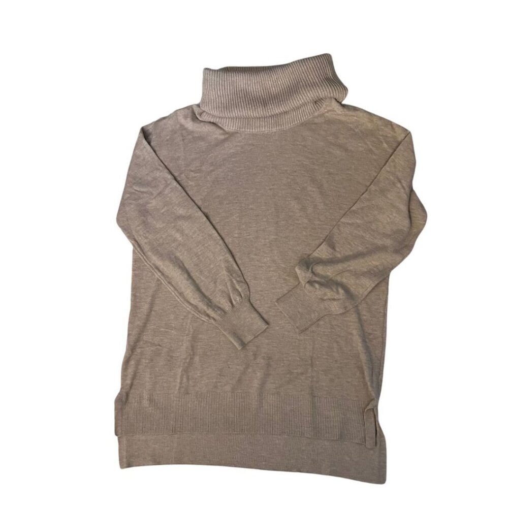 Women Ladies LOFT Sweater Oatmeal Beige Mock Turtleneck Cowl Neck Tunic Size L